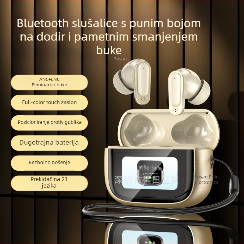 In-ear bežične Bluetooth slušalice s ANC+ENC i dodirnim zaslonom, Bluetooth 5.3, IPX5, domet 10 m, trajanje baterije 4–8 sati, stereo