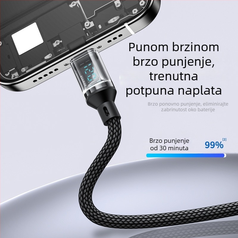 USB-C kabel s pletenim opletenjem za brzo punjenje s digitalnim zaslonom, 120W max