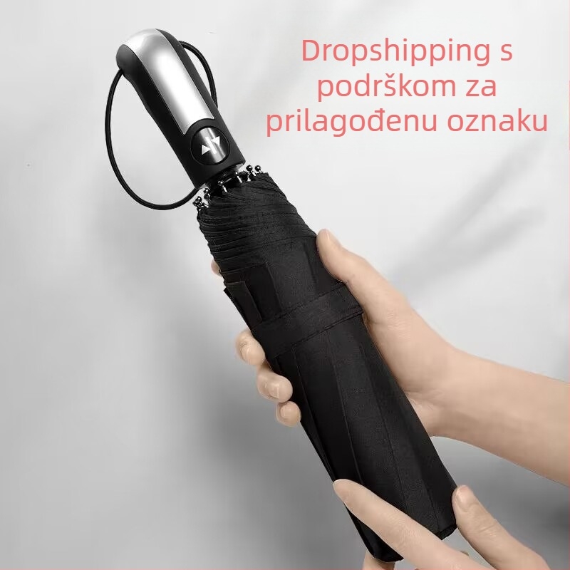 Reklamski kišobran s automatskim otvaranjem, 10 rebara od vlakana, sklopivi, otisak logotipa, UV zaštita UPF>50 (10 rebara; vlaknasti okvir; automatsko otvaranje; sklopivi; UPF>50)