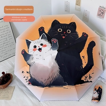 Automatski trodjelni sklopivi kišobran s 8 rebara, čelična šipka, UPF 40+