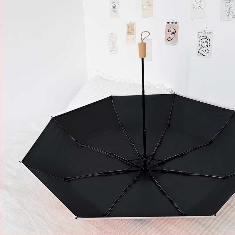 Automatski trodjelni sklopivi kišobran s 8 rebara, čelična šipka, UPF 40+