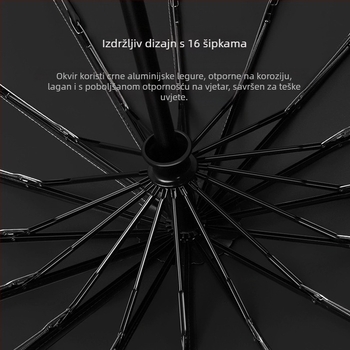 Kišobran s trostrukim preklopom, čvrsta drška od drveta, okvir od vlakana s 10 kraka, tkanina 210T, automatsko otvaranje