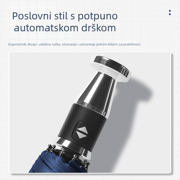 Automatski sklopivi kišobran za automobil, moderan trodijelni dizajn, 10 čeličnih rebara, tkanina 190T, UPF > 40, moguć tisak loga (automatsko otvaranje, trodijelni dizajn, 10 čeličnih rebara, 190T tkanina, UPF > 40)