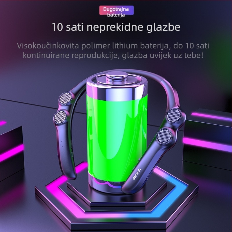 Bluetooth zvučnik za vrat s 4 zvučnika, 100 Hz–20 kHz, IPX4 vodootporan, domet do 15 m, Bluetooth 5.0