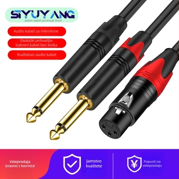 Audio kabel SIYUYANG: XLR ženski na dva 6,35 mm konektora, zlatni kontakti, bakreno jezgro, CCC certificirano