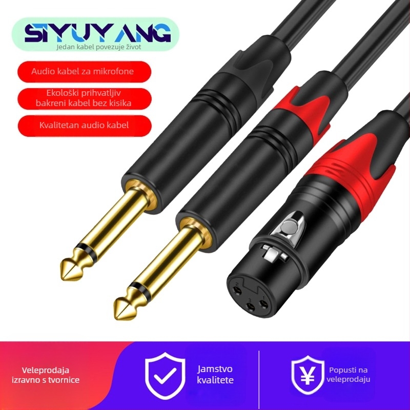 Audio kabel SIYUYANG: XLR ženski na dva 6,35 mm konektora, zlatni kontakti, bakreno jezgro, CCC certificirano