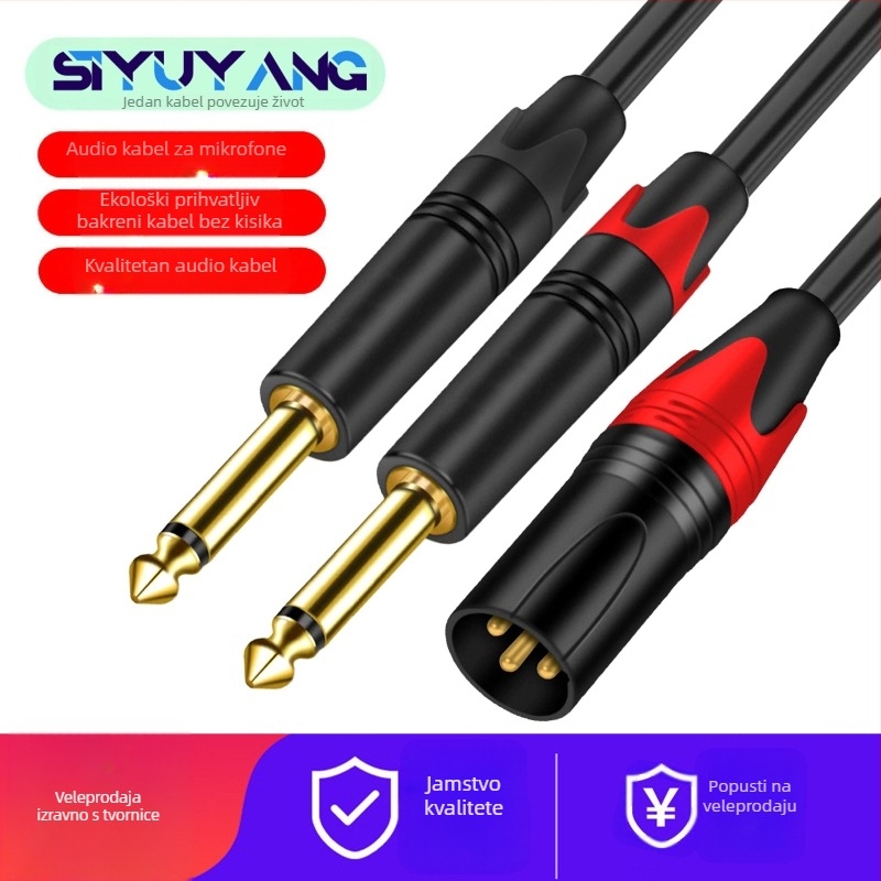Audio kabel SIYUYANG: XLR ženski na dva 6,35 mm konektora, zlatni kontakti, bakreno jezgro, CCC certificirano