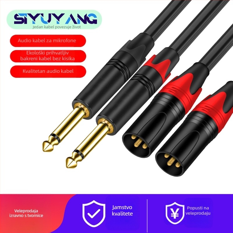 Audio kabel SIYUYANG: XLR ženski na dva 6,35 mm konektora, zlatni kontakti, bakreno jezgro, CCC certificirano