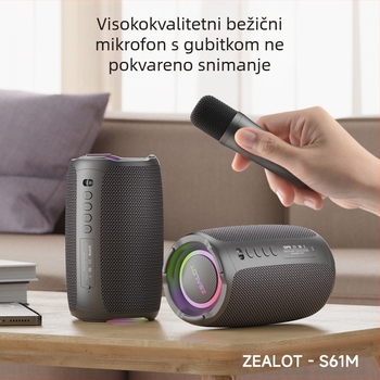 ZEALOT Prijenosni Bluetooth karaoke zvučnik s ugrađenim mikrofonom, 20W, Bluetooth 5.2, IPX5, baterija 2000–4000mAh