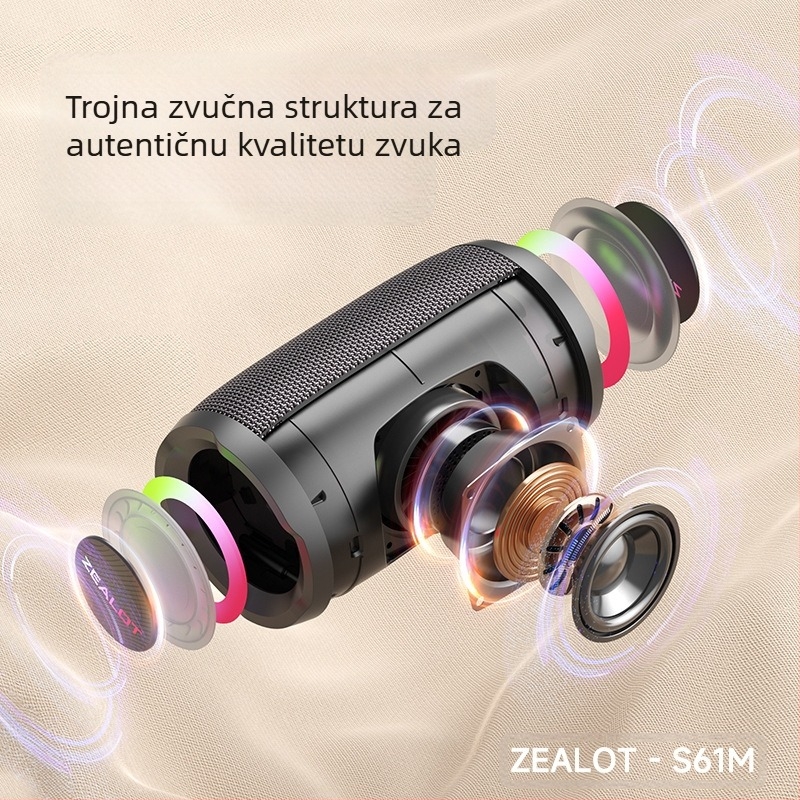 ZEALOT Prijenosni Bluetooth karaoke zvučnik s ugrađenim mikrofonom, 20W, Bluetooth 5.2, IPX5, baterija 2000–4000mAh