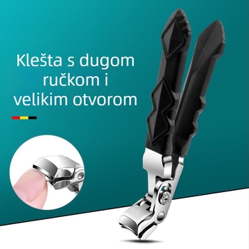 Klešta za nokte s dugom drškom i zakrivljenom glavom, nehrđajući čelik, velik otvor, za njegu noktiju i pedikuru