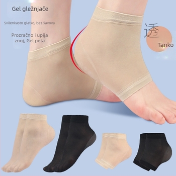 Gel čarape za petu za žene – mekane, koži prijateljske, prozračne, najlon 70–80%, protuklizne, kratka cijev