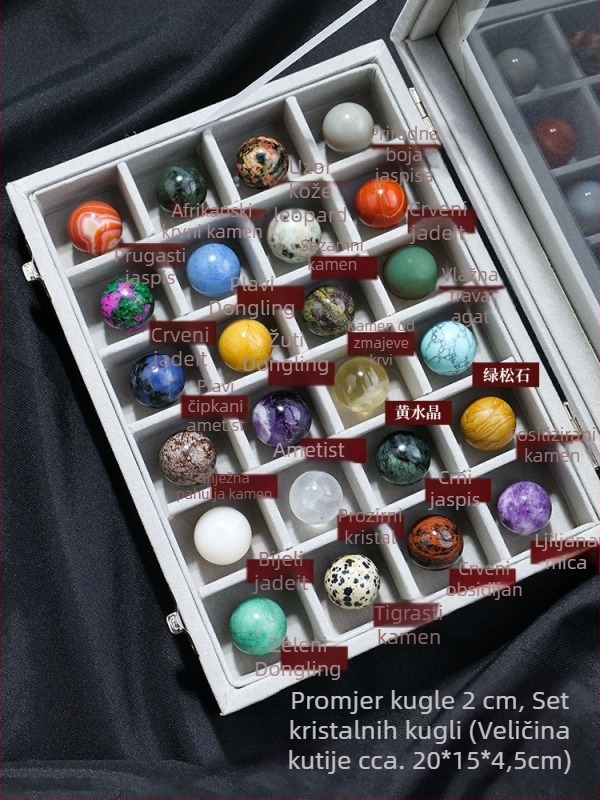 Set minerala u kristalnoj kugli – prirodni kristal, dragulji, viseća ukras, poklon kutija, moderni stil