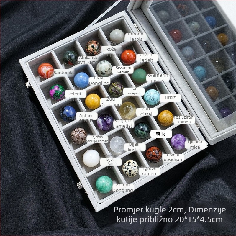 Set minerala u kristalnoj kugli – prirodni kristal, dragulji, viseća ukras, poklon kutija, moderni stil