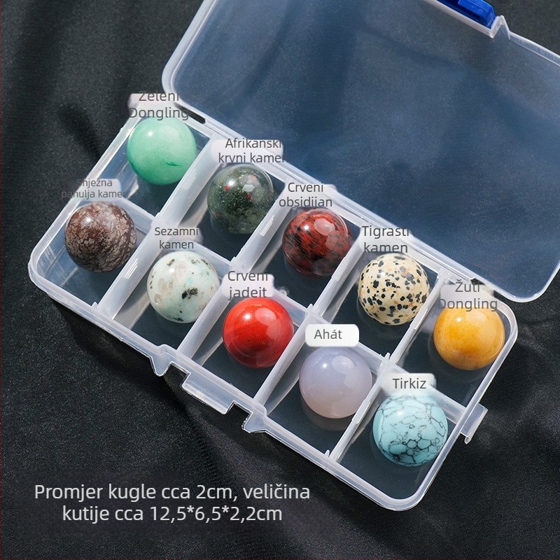 Set minerala u kristalnoj kugli – prirodni kristal, dragulji, viseća ukras, poklon kutija, moderni stil