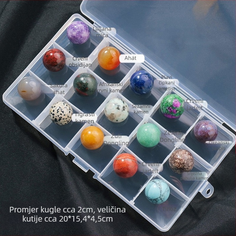 Set minerala u kristalnoj kugli – prirodni kristal, dragulji, viseća ukras, poklon kutija, moderni stil