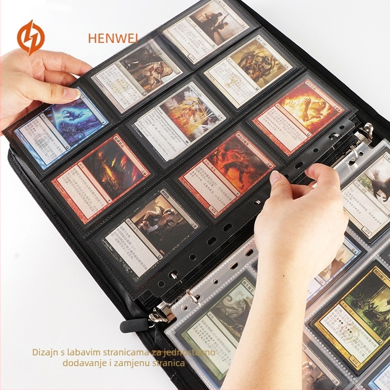 Prozirna kartovna stranica za album s 9 kvadrata i 11 rupa; dvostrana unutarnja stranica, PP materijal, Henwei; kompatibilno s Yu-Gi-Oh TCG i Pokémon kartama