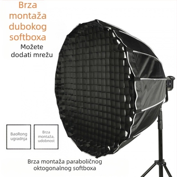 Softbox za filmsko i TV osvjetljenje, duboki parabolični oblik s mrežom, konstrukcija od metala i najlona.