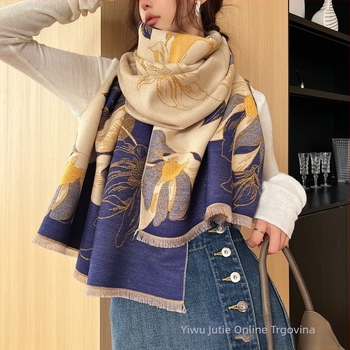 Šal od imitacijskog kašmira, topao, pamukova smjesa, jacquard završna obrada, elegantan minimalistički dizajn