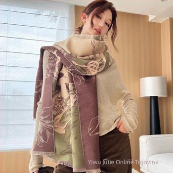 Šal od imitacijskog kašmira, topao, pamukova smjesa, jacquard završna obrada, elegantan minimalistički dizajn