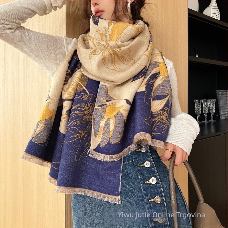 Šal od imitacijskog kašmira, topao, pamukova smjesa, jacquard završna obrada, elegantan minimalistički dizajn