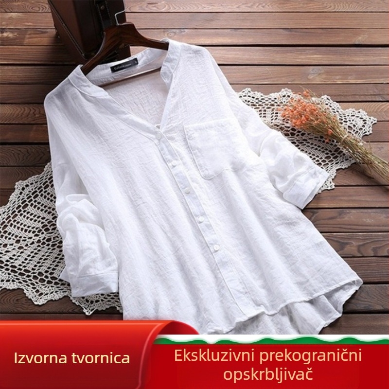Ženska košulja od poliestera, jednofarbni uzorak, okrugli izrez, dugi rukav, široka silueta