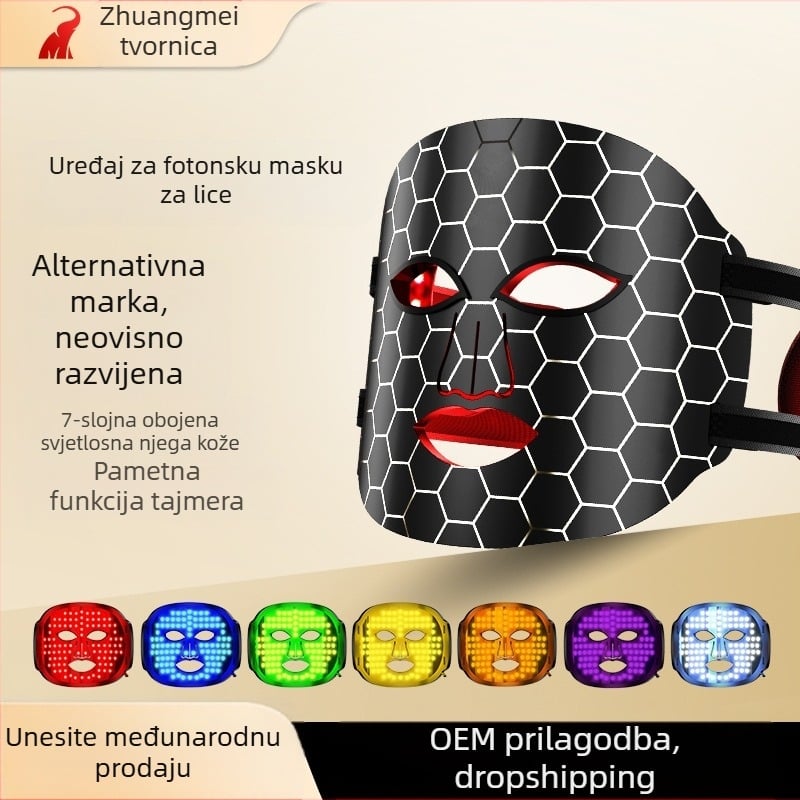 LED maska za lice za fototerapiju i pomlađivanje kože, prijenosni kućni uređaj, bez ugrađene baterije, IPX0