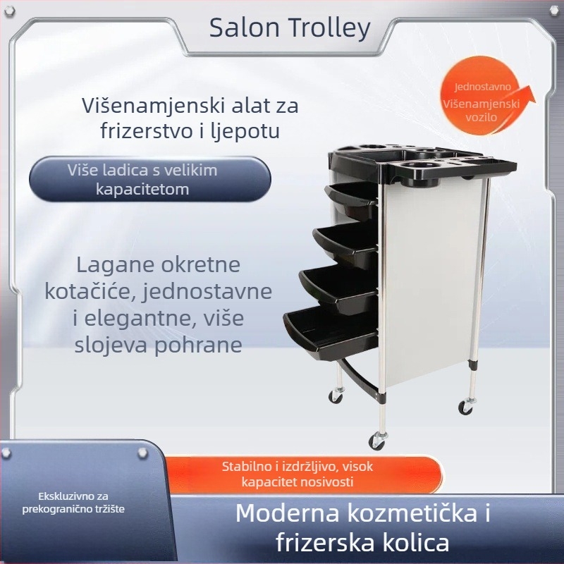 5-stupanjski plastični mobilni kolica za beauty i frizerski salon – za alate i pohranu