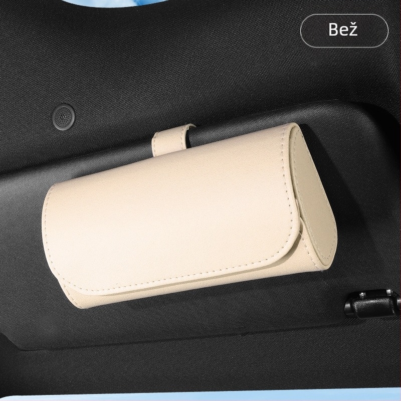 PU kožna kutija za naočale za auto s držačem za sunčani vizir – skladište za naočale, karte i ulaznice, dvostruka uporaba za auto i dom, prilagodljivo