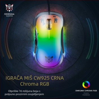 ONIKUMA žičani gaming miš, 12800 DPI, 7 tipki, USB, šestostepena regulacija rezolucije, kabel 1,6 m, ergonomski dizajn