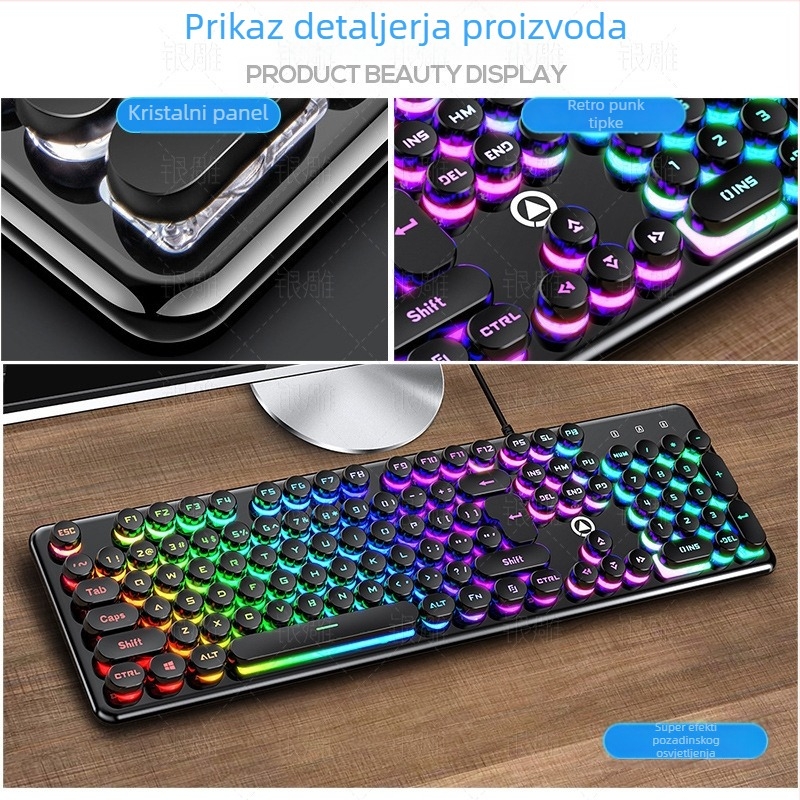 Silver Carving V7 tipkovnica s mehaničkim dojmom, žična USB, 104 tipki, osvjetljenje, Crater arhitektura