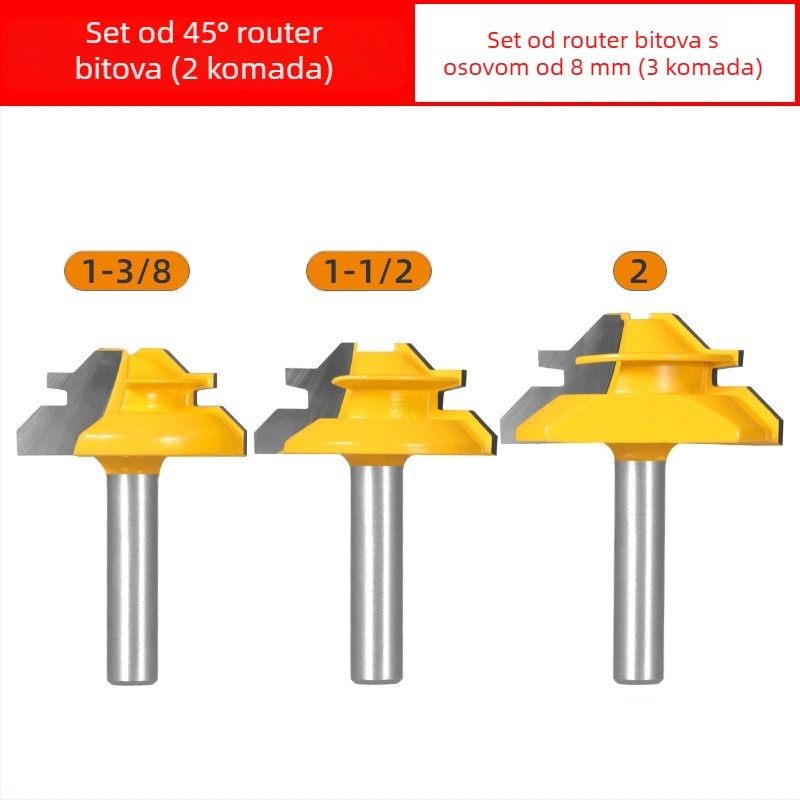 Set glodalica za drvo s 45° mortise i tenon, tri komada, s 1/4 in, 8 mm i 1/2 in