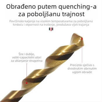 Set spiralnih bušilica s titanijskim premazom za drvo, 50 kom, ravna ručka, za električnu bušilicu
