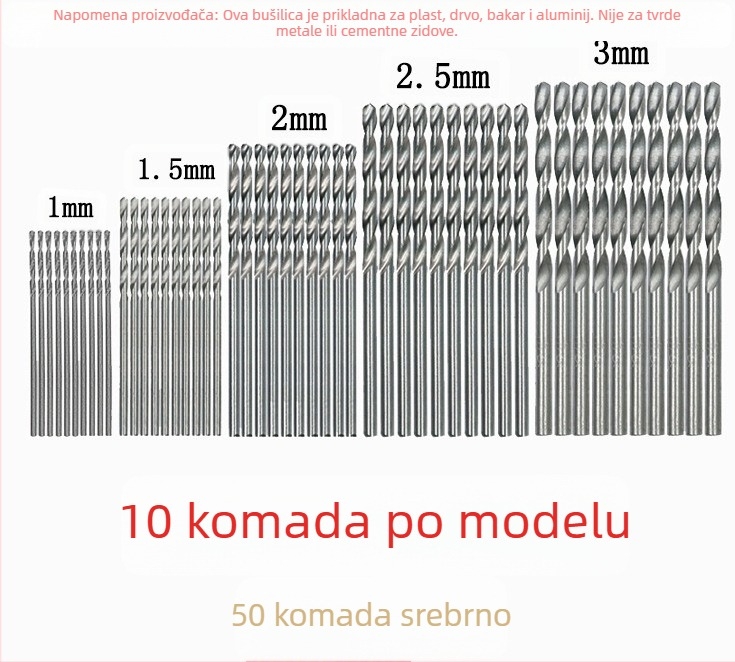 Set spiralnih bušilica s titanijskim premazom za drvo, 50 kom, ravna ručka, za električnu bušilicu