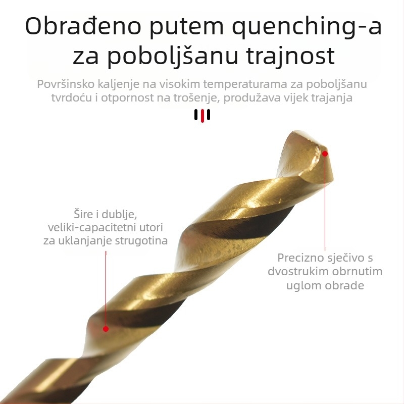 Set spiralnih bušilica s titanijskim premazom za drvo, 50 kom, ravna ručka, za električnu bušilicu