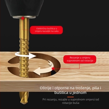Pagoda set od 6 komada bušilica za drvo, s trokutim držačem, nosiva čelika, titan premaz, set stupnjevanih bušilica