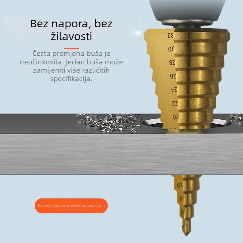 Pagoda set od 6 komada bušilica za drvo, s trokutim držačem, nosiva čelika, titan premaz, set stupnjevanih bušilica