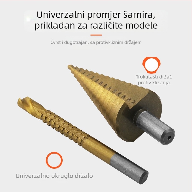 Pagoda set od 6 komada bušilica za drvo, s trokutim držačem, nosiva čelika, titan premaz, set stupnjevanih bušilica