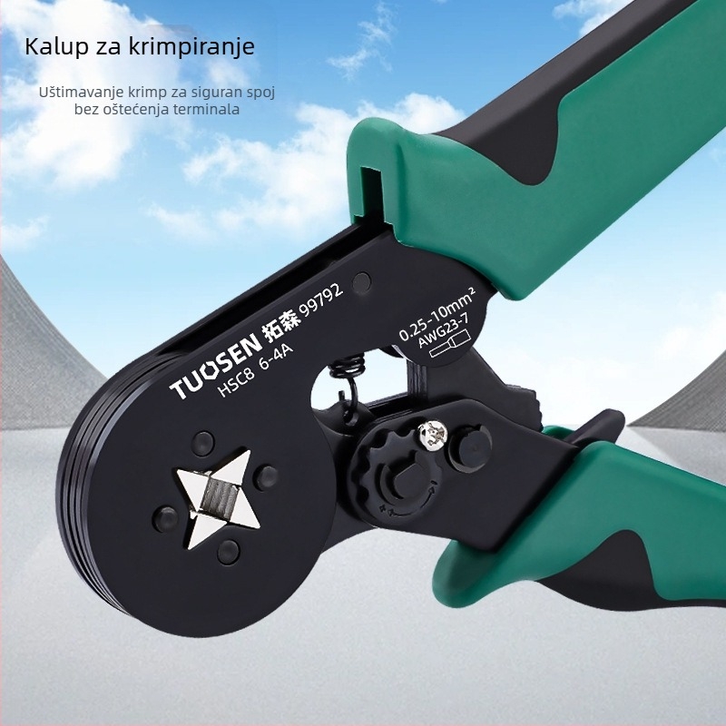 Klip škripci za terminale cijevi tipa, igličasti kabel, samoregulirajući zupčasti mehanizam, visoko ugljični čelik, težina 0.58