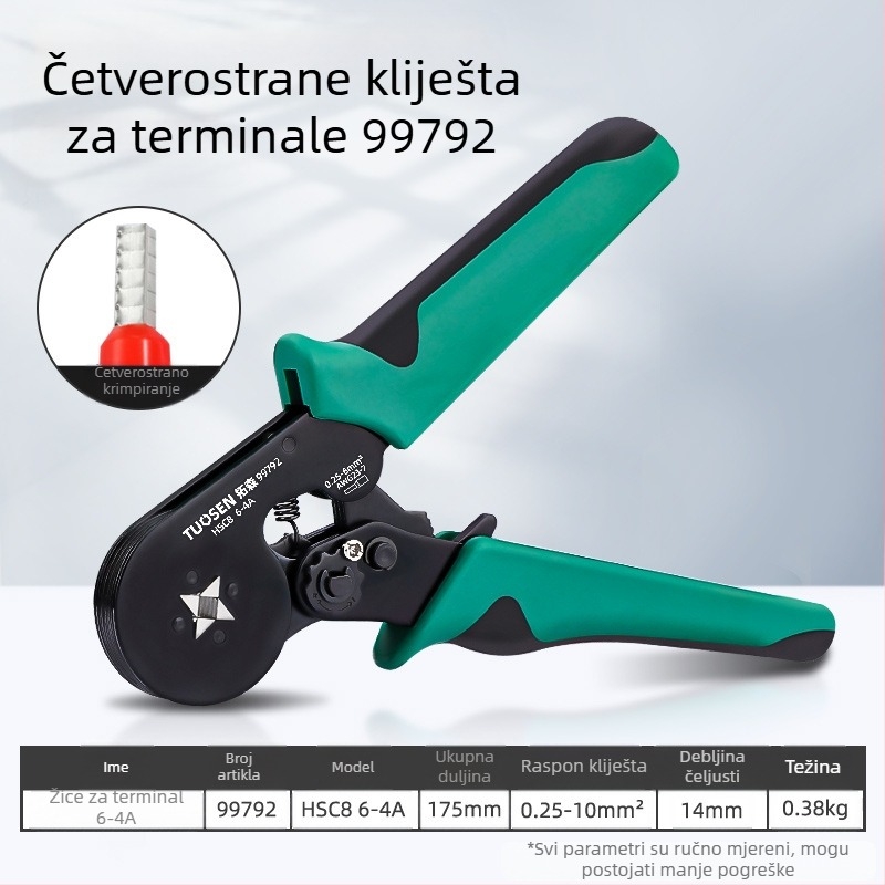 Klip škripci za terminale cijevi tipa, igličasti kabel, samoregulirajući zupčasti mehanizam, visoko ugljični čelik, težina 0.58