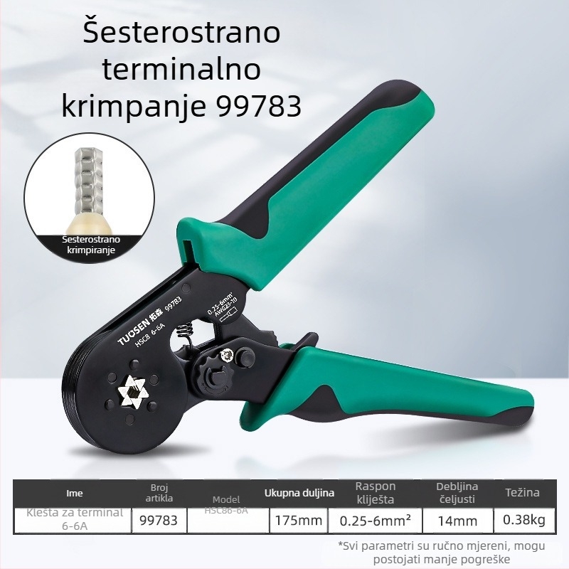 Klip škripci za terminale cijevi tipa, igličasti kabel, samoregulirajući zupčasti mehanizam, visoko ugljični čelik, težina 0.58