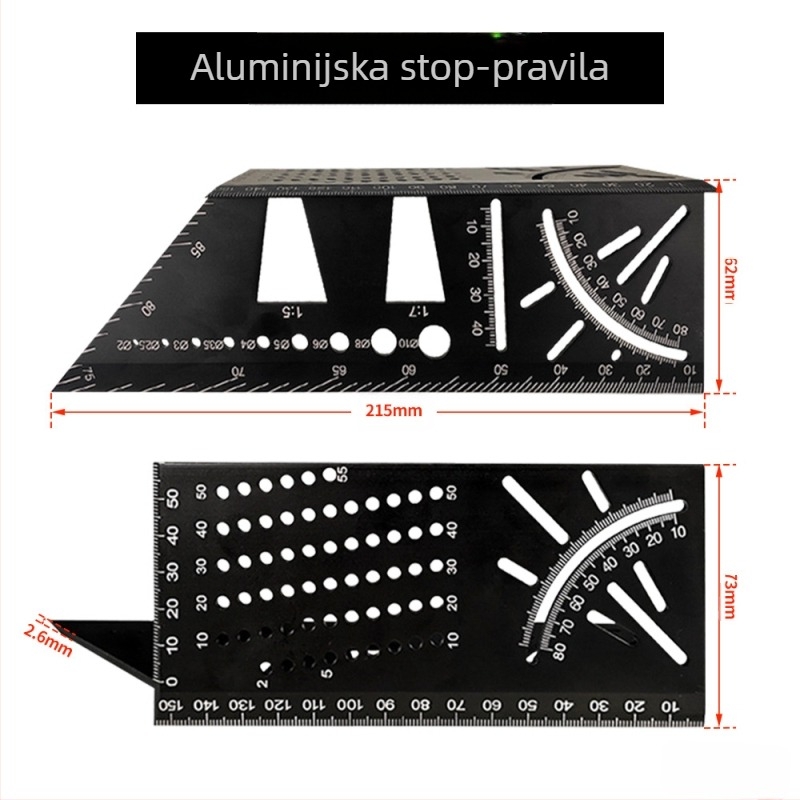 Višenamjenska kutna pravila od aluminijske legure (Brand: Onkel.J; Materijal: aluminijska legura; Vrsta mjernog alata: kutna pravila)