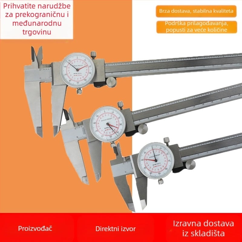 JAVIER šubler od nehrđajućeg čelika, dvostruki mjerni alat, metrički i inčni prikaz, raspon 0-150-200-300 mm, rezolucija 0.01 in