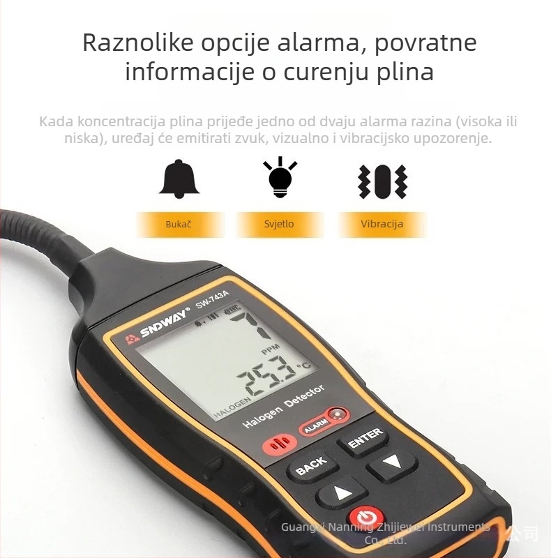 SW-743A detektor curenja halogenih plinova za sustave klimatizacije i freon – domet 0-10000 ppm, točnost 1 ppm