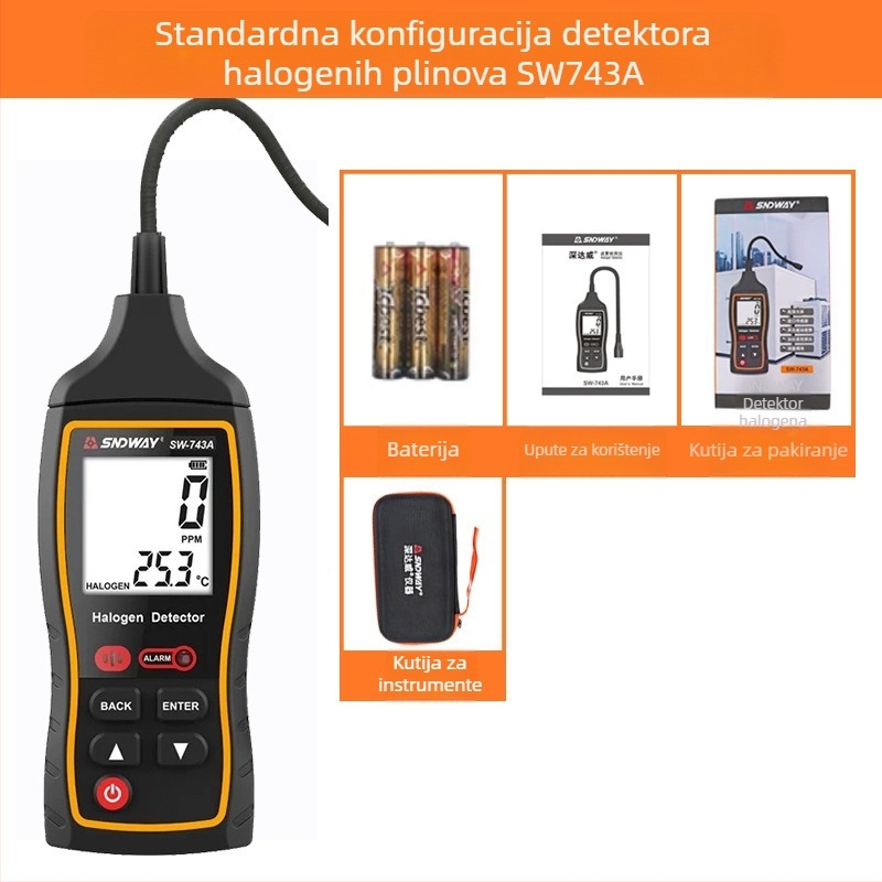 SW-743A detektor curenja halogenih plinova za sustave klimatizacije i freon – domet 0-10000 ppm, točnost 1 ppm