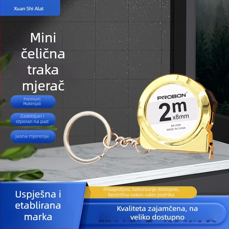 Kovinska mjerenje traka u obliku puža s ključem i privjeskom za automobil — Black Stone, širina trake 8 mm