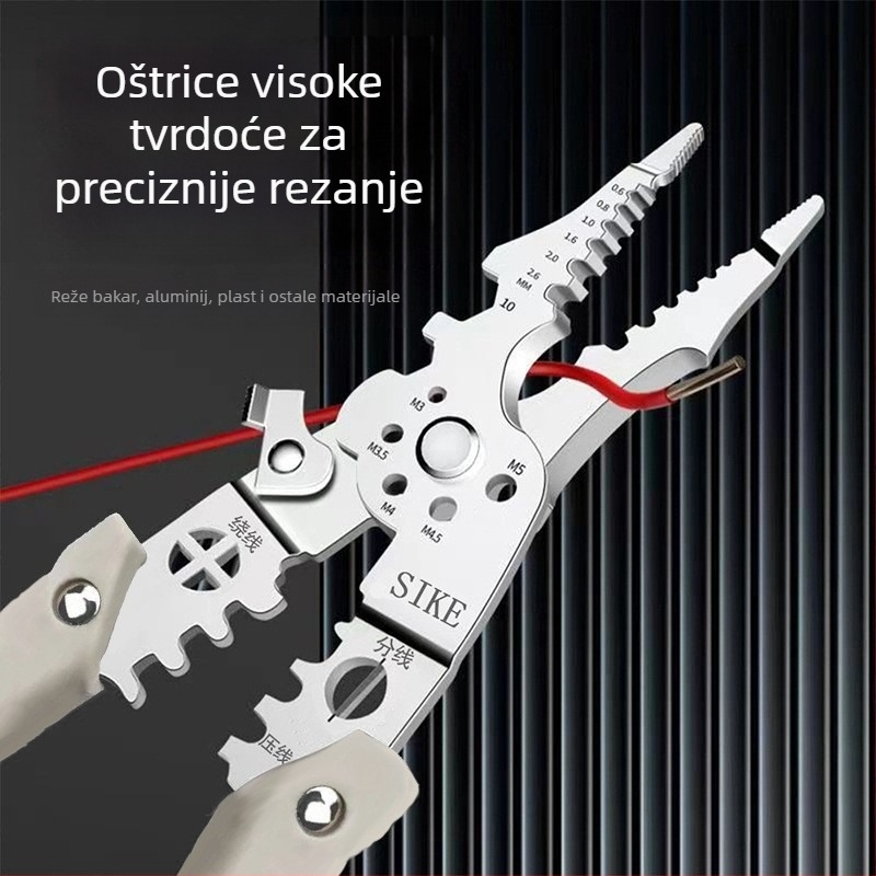 Industrijske razine višenamjerne elektrikarske kliješta za skidanje izolacije žica, rezanje žica i krimpanje, s vrhom tipa, težina 0,185