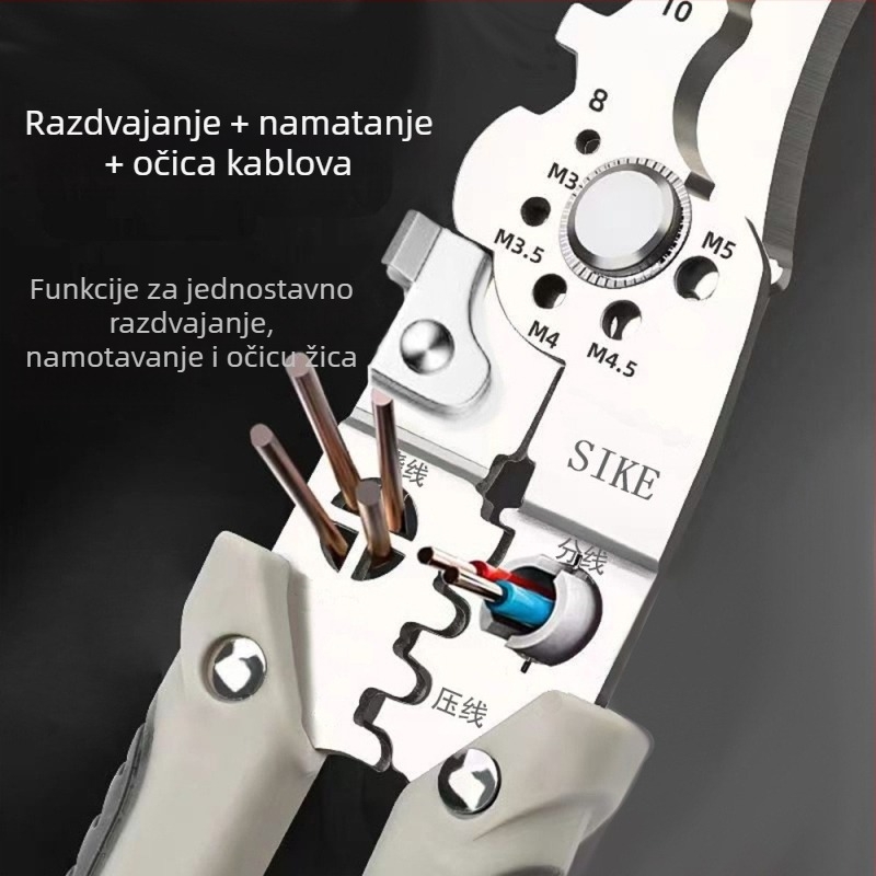 Industrijske razine višenamjerne elektrikarske kliješta za skidanje izolacije žica, rezanje žica i krimpanje, s vrhom tipa, težina 0,185