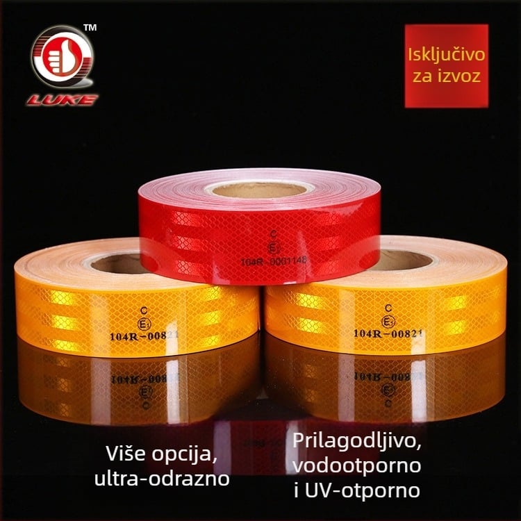 PET automobilska reflektirajuća traka 104R, visoke vidljivosti, LUKE/Lujia, industrijski standard, serija reflektivnih traka, radna temperatura -20 do 70°C, težina 1150 g