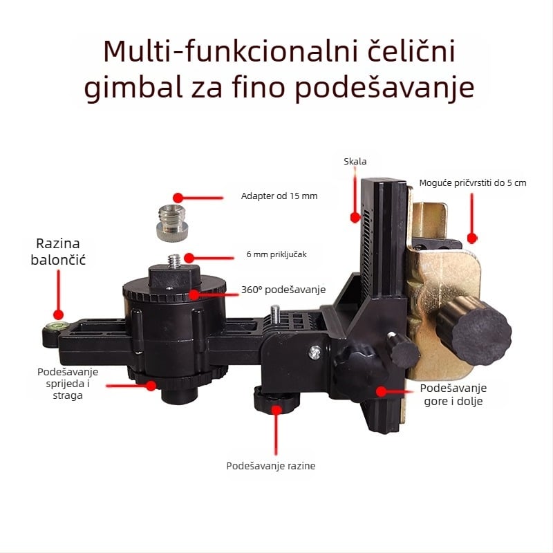 Višenamjenski pan-tilt niveler s teleskopskom šipkom, infracrvenom bazom i 360° rotirajućim nosačem za podizanje